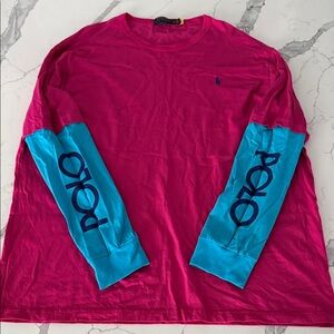 Polo by Ralph Lauren XXL Vibrant Pink and Blue Long Sleeve Tee